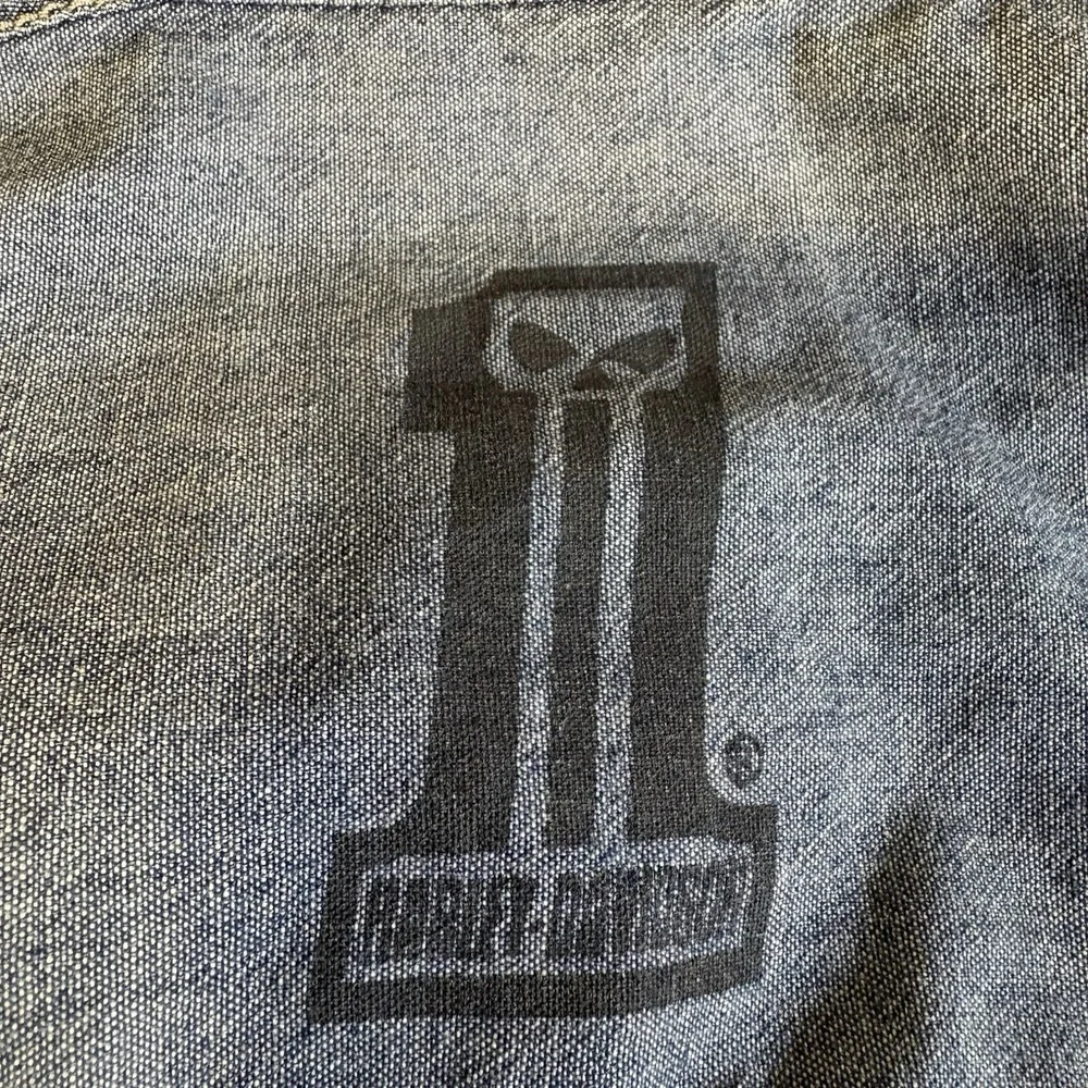 Harley Davidson Denim Shirt Men M Blue Biker Graphic Print Skull Logo‎ Y2K